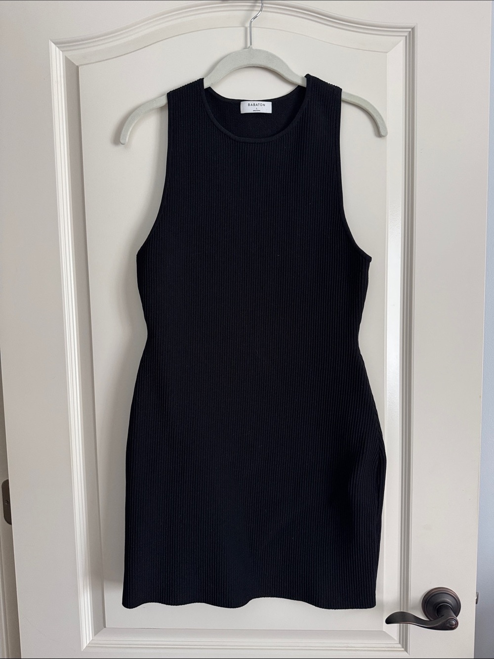 Babaton Black Ribbed Mini Tank Dress